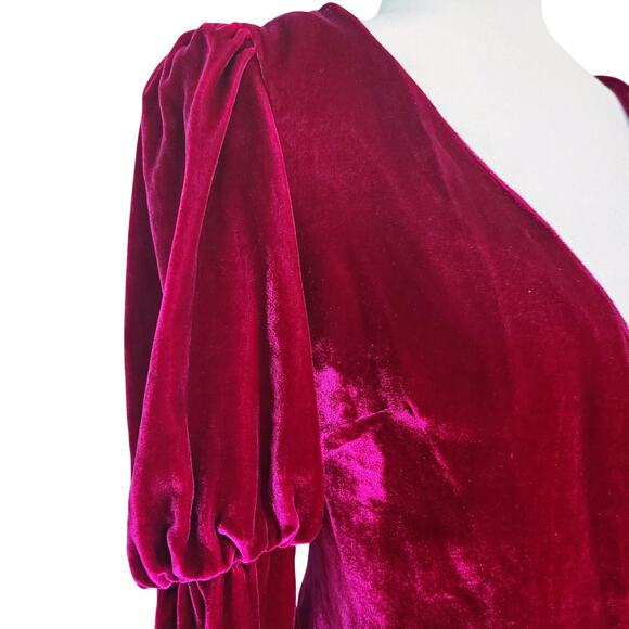 Cinq à Sept Theo Velvet Puff Sleeve Wrap Top Fuschia Sz S Silk Rayon Blend NWT - Picture 6 of 11